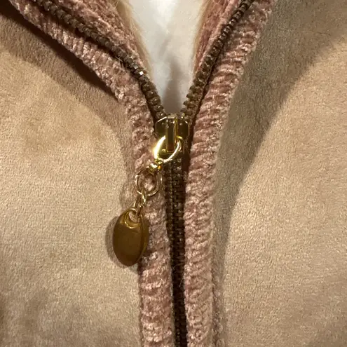 Lisa International faux suede sweater jacket faux fur trim and collar women’s M Tan Size M