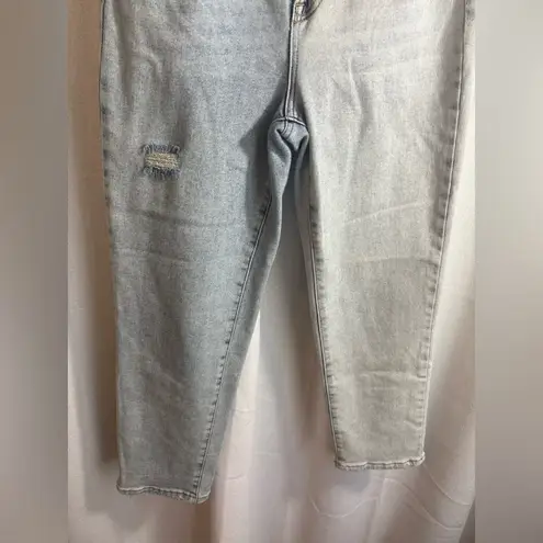 Risen High Rise Distresed Crop Straight Denim Jeans Light Wash Size 7/28 0437 Blue