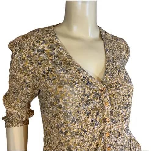 Ba&sh "NELLY" BROWN & BLACK PEPLUM STYLE DOT PRINT TOP (S)