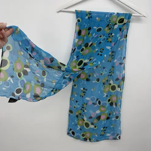 Cejon Vintage Blue Multicolor Silk Geometric Print Long Rectangle Silk Scarf Y2k