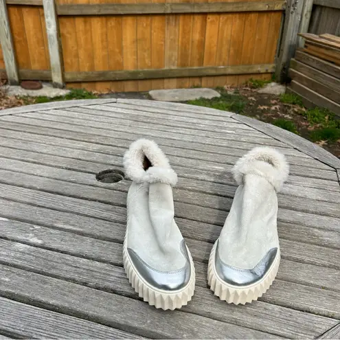 Voile Blanche Luna Leather Fur Trim Sneaker Bootie Boots Size 40 / Size 8.5 Gray