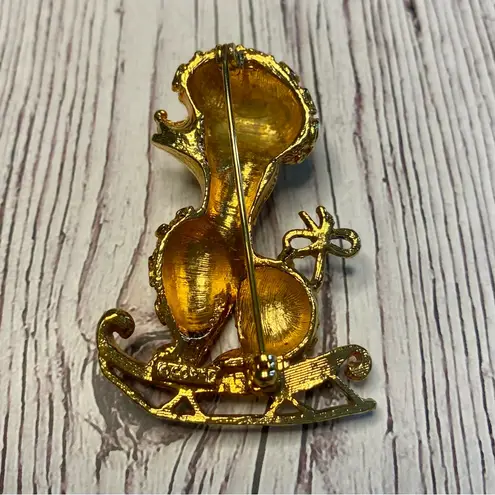 Corel Signed Vintage Christmas Poodle Brooch Gold