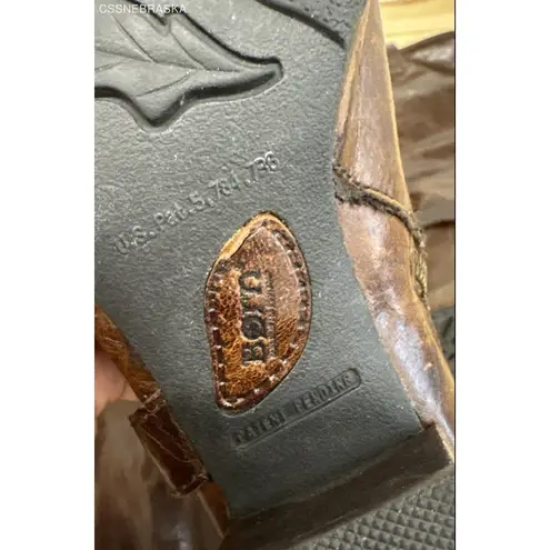 BORN Brown Susanne Brown Leather Harness Tall Boots Side Zip