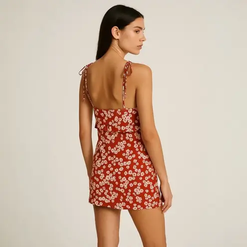 Sweet Pot Red White Floral Sleeveless Tie Strap Cami Camisole Mini Tank Dress 10