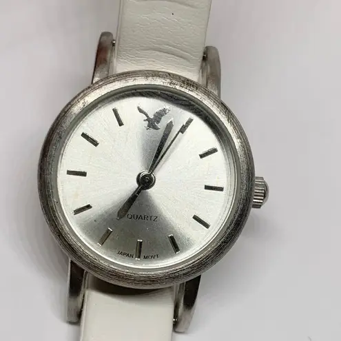 American Eagle  women’s watch 23mm silver tone dial white leather band running