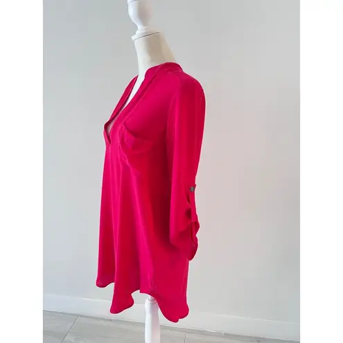 All in Favor X Nordstrom sheer cherry red tunic long sleeve blouse size XS