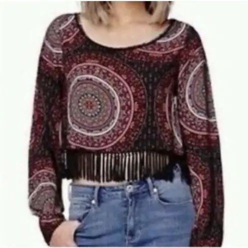 Gypsy Warrior Crop Top Fringe Mandala Print S