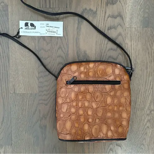 NWT Vintage Donald Pliner Crocodile Embossed Leather Crossbody Bag Tan, Brown