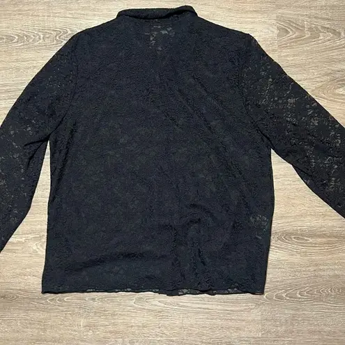 Susan Bristol Black Lace Sheer Top Button Down Shirt VTG 90s Y2K Witchy Size L