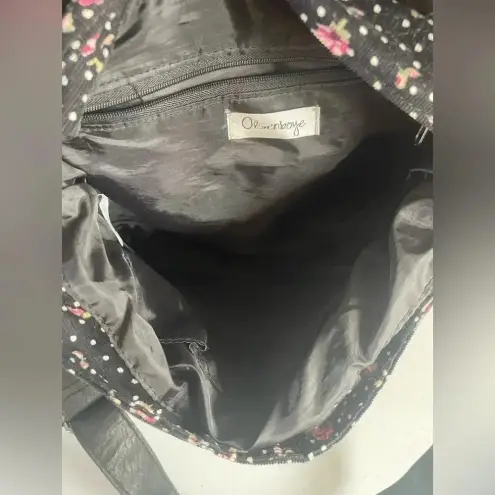 Olsenboye  Floral Crossbody Bag Corduroy Black Pink Leather Strap GUC! 0096‎