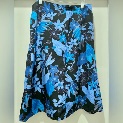 Sag Harbor VTG 80s 90s Black & Blue Tropical Floral Knee-Length Skirt