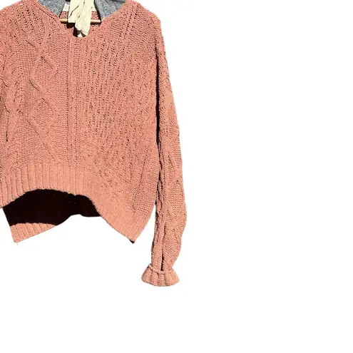 Elan Peach Cable Knit Chunky Oversized Hoodie Sweater In Size S
