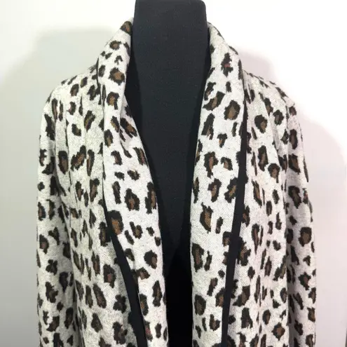 Magaschoni Leopard Print Open Front Cardigan Sweater