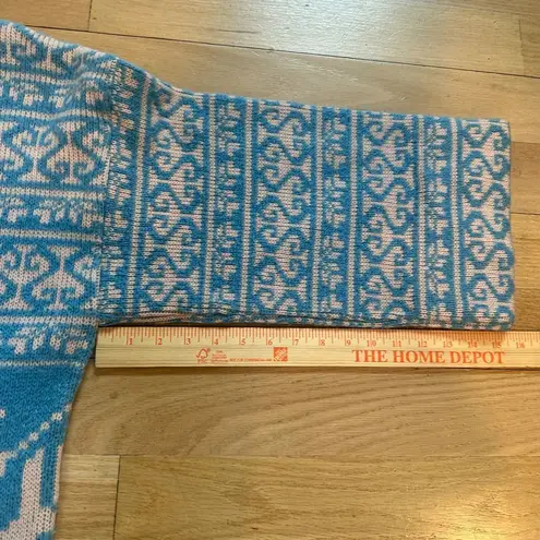 Vintage Medium Pure‎ Vermont Lambswool Blend Cardigan Sweater Floral Pattern Blue