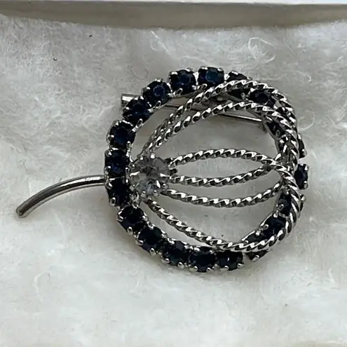 Vintage Blue  and clear crystal brooch