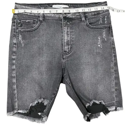 KanCan Colt High Rise Bermuda Shorts Charcoal Frayed Hem Sz 9/28 Black