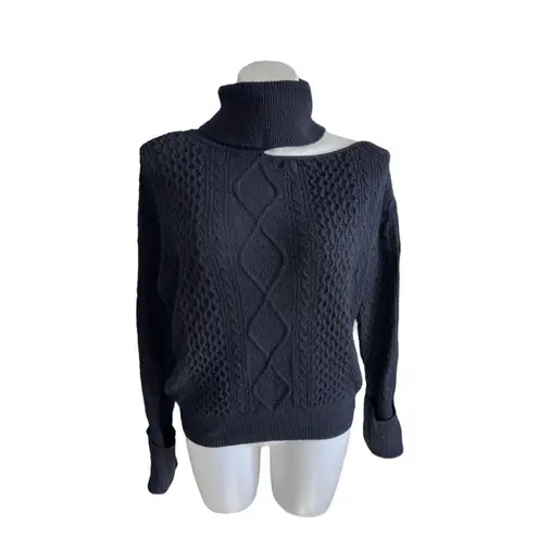 Black Women's Cutout Ribbed Turtleneck Sweater Modern Chic Size XL