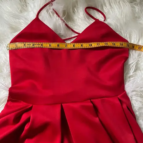 Soprano  Women's V Neck Spaghetti Strap Red Fit to Flare Pleat Dress Size L.