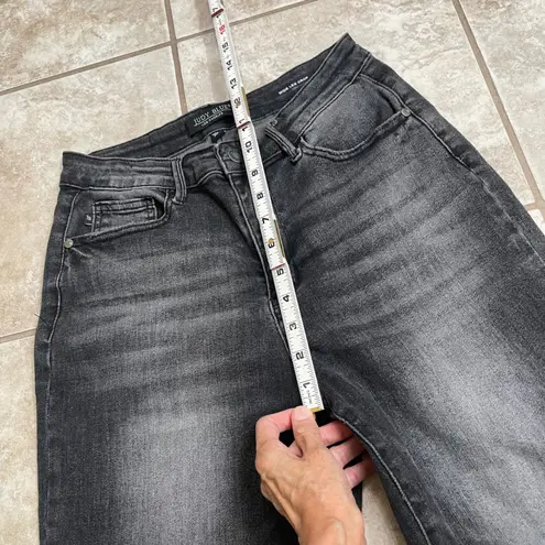 Judy Blue Wide Leg Crop Jeans Women's Size 7/28 Black Wash Frayed Hem euc euc