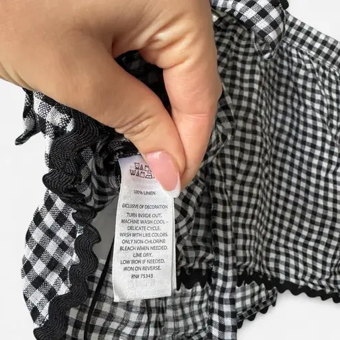 Cynthia Rowley  Black and White Gingham Top Lace Trim & Ruffles 100% Linen NWT