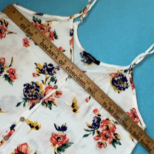 AMBIANCE gauzy floral adjustable spaghetti strap high low flowy tank top size L White Size L