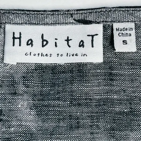 Habitat Clothes to Live In abstract print linen blouse Small BlackGrey Lagenlook