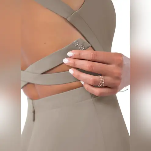 Azazie NWT CLARICE A-Line High Neck Chiffon Floor-Length Dress Taupe Size A4