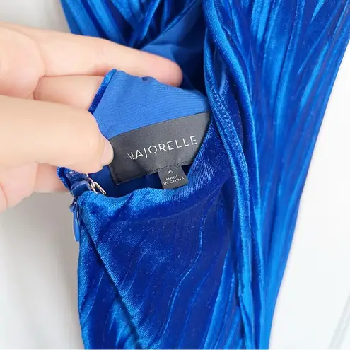 Majorelle • Fantasia Dress gown backless maxi Cobalt Blue pleated velvet formal