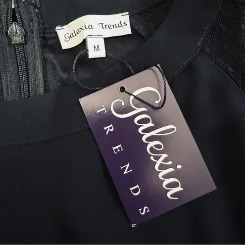 Galexia Trends Women Chic Black Casual Short Dress with Sheer Sleeves Size M