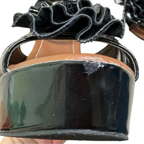 Soda ⭐️ Black Patent Wedge Sandals with Rosette and Strap