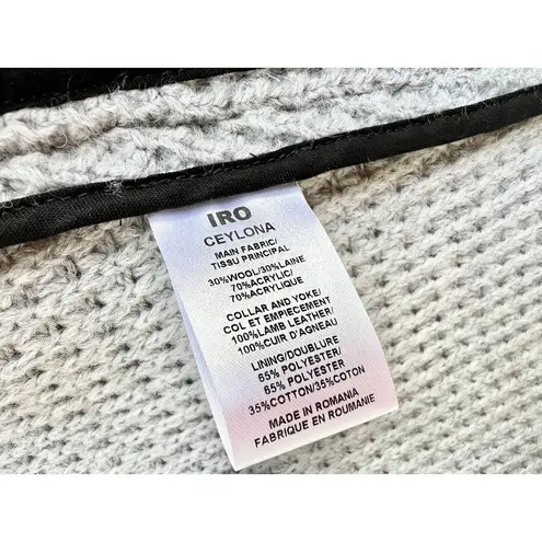 IRO Long Sleeve Ceylona Knit Leather Trim Zip Up Jacket Gray Women's FR 38 /US 6