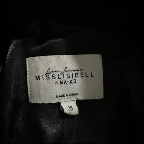 NA-KD Misslibell x Black Faux Leather Tie Waist Trench Coat Size 38