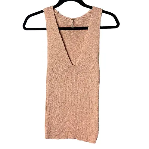 Free People  Women’s Sz Small Top Georgia Knit Cami V Neck Stylish Tan OB754827