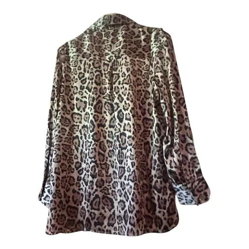 Leopard Print Button Down Long Sleeve Shirt Animal Print Blouse Top Brown