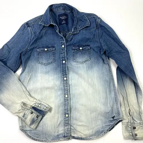 American Eagle AEO Bleached Denim Button Up Shacket