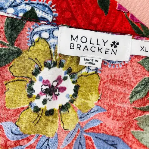 Molly Bracken Red Ruffle Floral Button Down Shirt