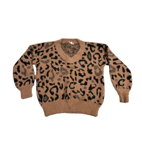 Mystree Womens Fuzzy Animal Cheetah Print Pullover Sweater Cozy Soft Size Small