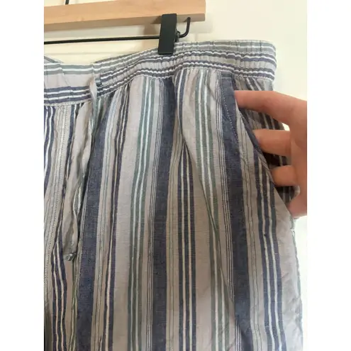L.L. Bean 100% Linen Pants 18W Blue Striped Elastic Waist Wide Leg Pull On