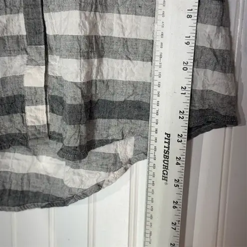Habitat S Gray White Striped Tunic Top Linen Look Cotton Blouse Crinkle Boho