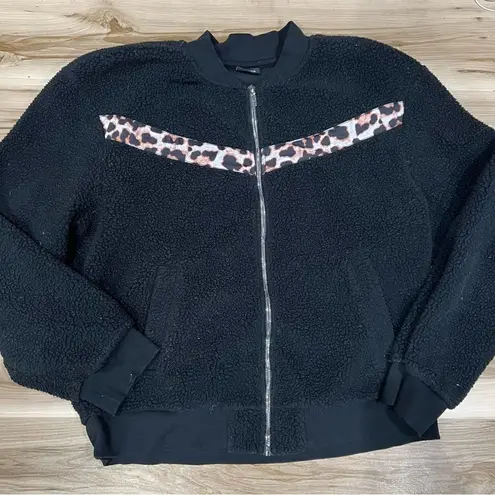 Zyia Active Flying V Black Cheetah Fleece Jacket Full Zip Womens XXXL 3XL