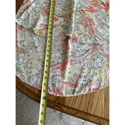 Sami & Jo Floral Print High Low Semi Sheer V Neck Blouse Size XL