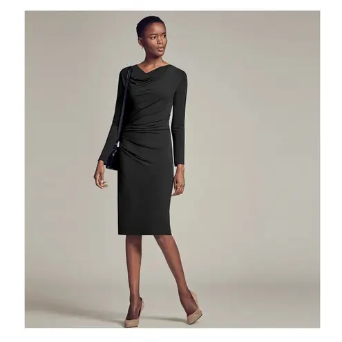 MM.LaFleur The Annabel Long Sleeve Ruched Drape Midi Dress Black Medium