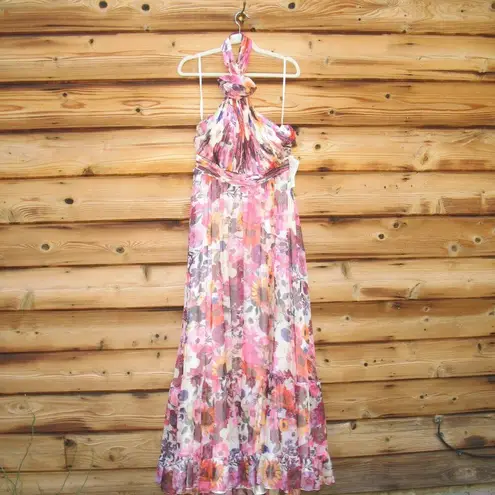 Mac Duggal 68108 Multicolor Asymmetrical Ruffled Halter Floral Gown