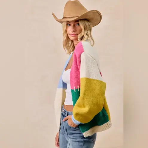 BiBi Color Block Open Front Sweater Cardigan