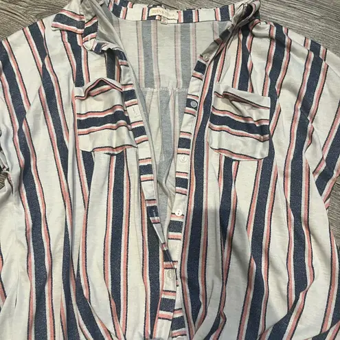 Eden & Olivia Multicolor Striped Button-Down Shirt Ties On Bottom Collared 2X