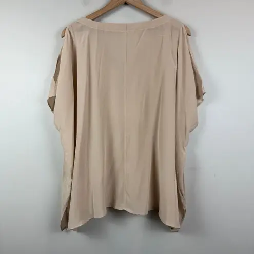 Gold Hawk 100% Silk Top Women's Large Beige Cold Shoulder Lace