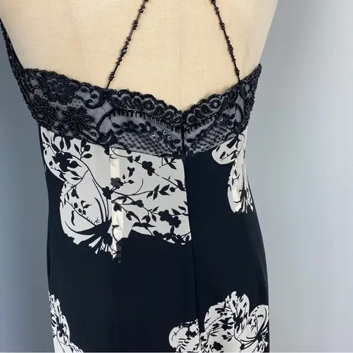 Kay Unger Women's Floral Beaded Maxi Dress Black Size 12