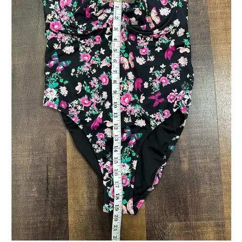 Victoria's Secret Victoria Secret Black One Piece Floral Butterfly Swimsuit Size Large