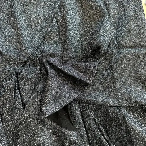 Symphony Shimmer Belted Asymmetrical Flare Hem V-neck Dress Black/Silver Size 2X