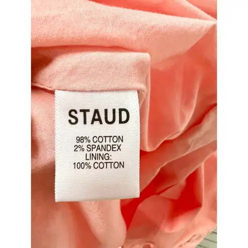 STAUD Elio Cotton Poplin Off-the-Shoulder Tiered Mini Dress Coral Orange Pink 6